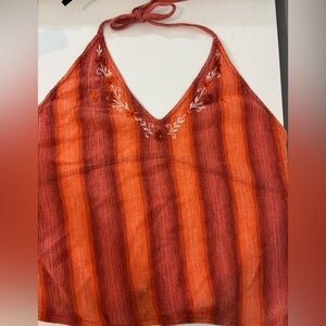 American Outfitters Junior Medium Orange Tie Halter Tie Back Backless Crop Y2K